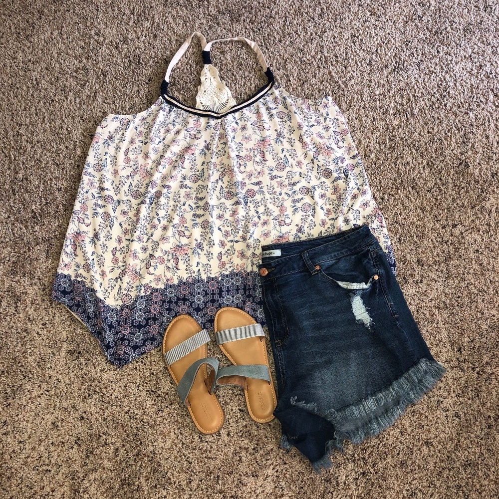 Maurices Floral Handkerchief Lace Back Tank